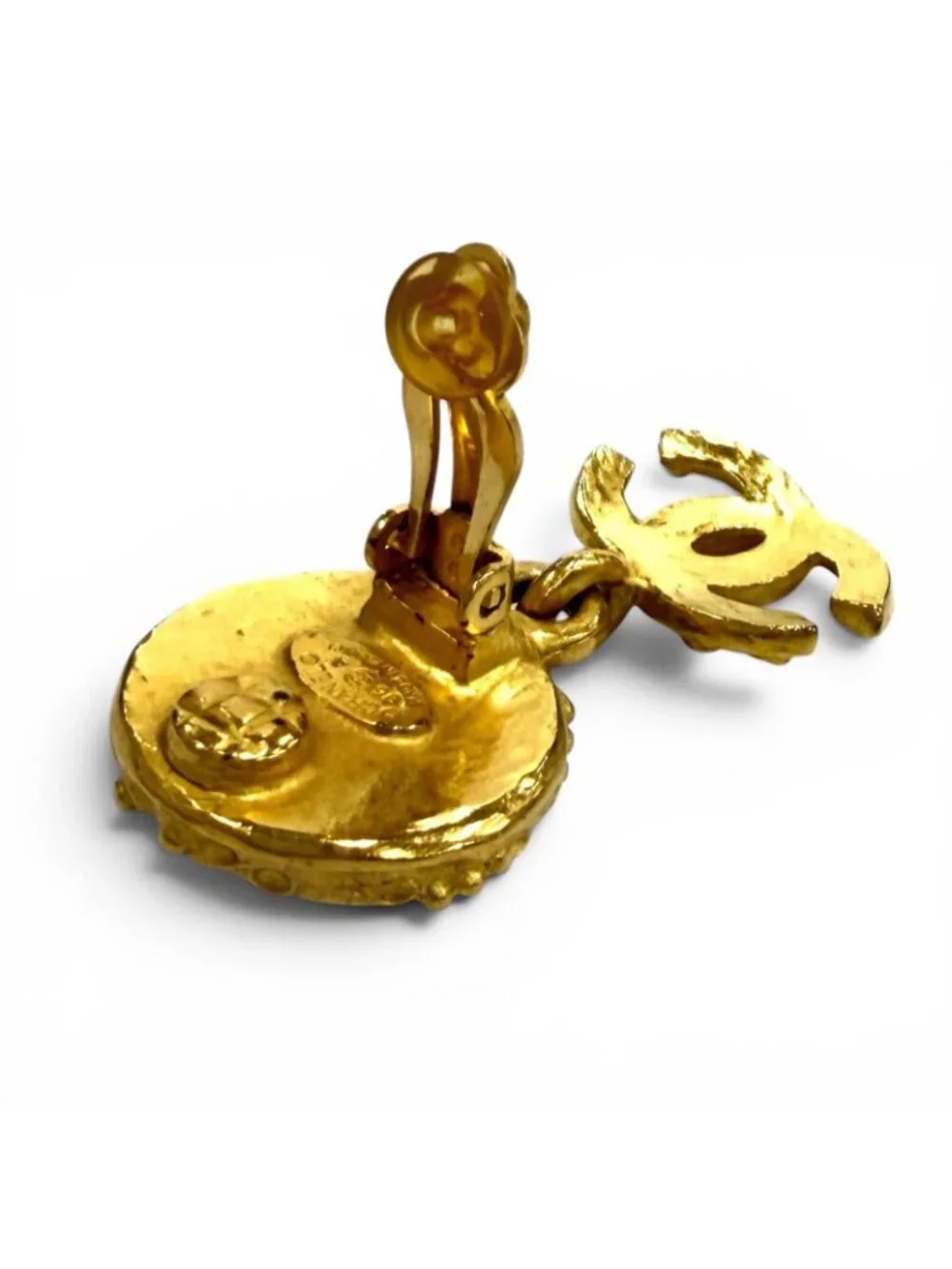 Chanel Vintage Gripoix CC Logo Swing Earrings Green Gold